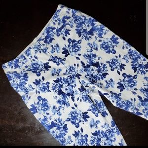 Blue and White Floral Capris Size 10